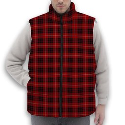 ScotsTee Shop Scottish Monroe Black and Red Premium Tartan Puffer Vest Winter White Duck Down Vest Sleeveless