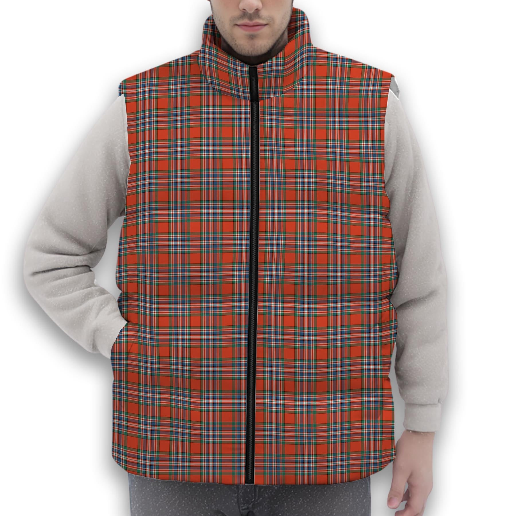 ScotsTee Shop Scottish MacFarlane Ancient Premium Tartan Puffer Vest Winter White Duck Down Vest Sleeveless