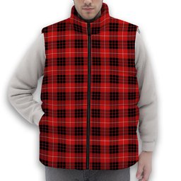 ScotsTee Shop Scottish Monroe Black and Red Modern Premium Tartan Puffer Vest Winter White Duck Down Vest Sleeveless