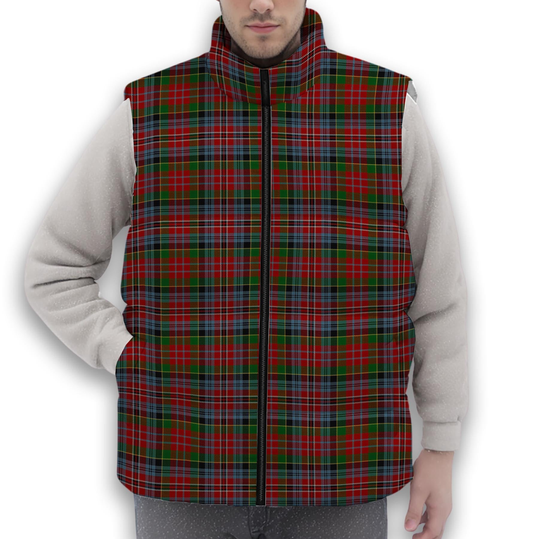 ScotsTee Shop Scottish MacPherson Ancient Premium Tartan Puffer Vest Winter White Duck Down Vest Sleeveless