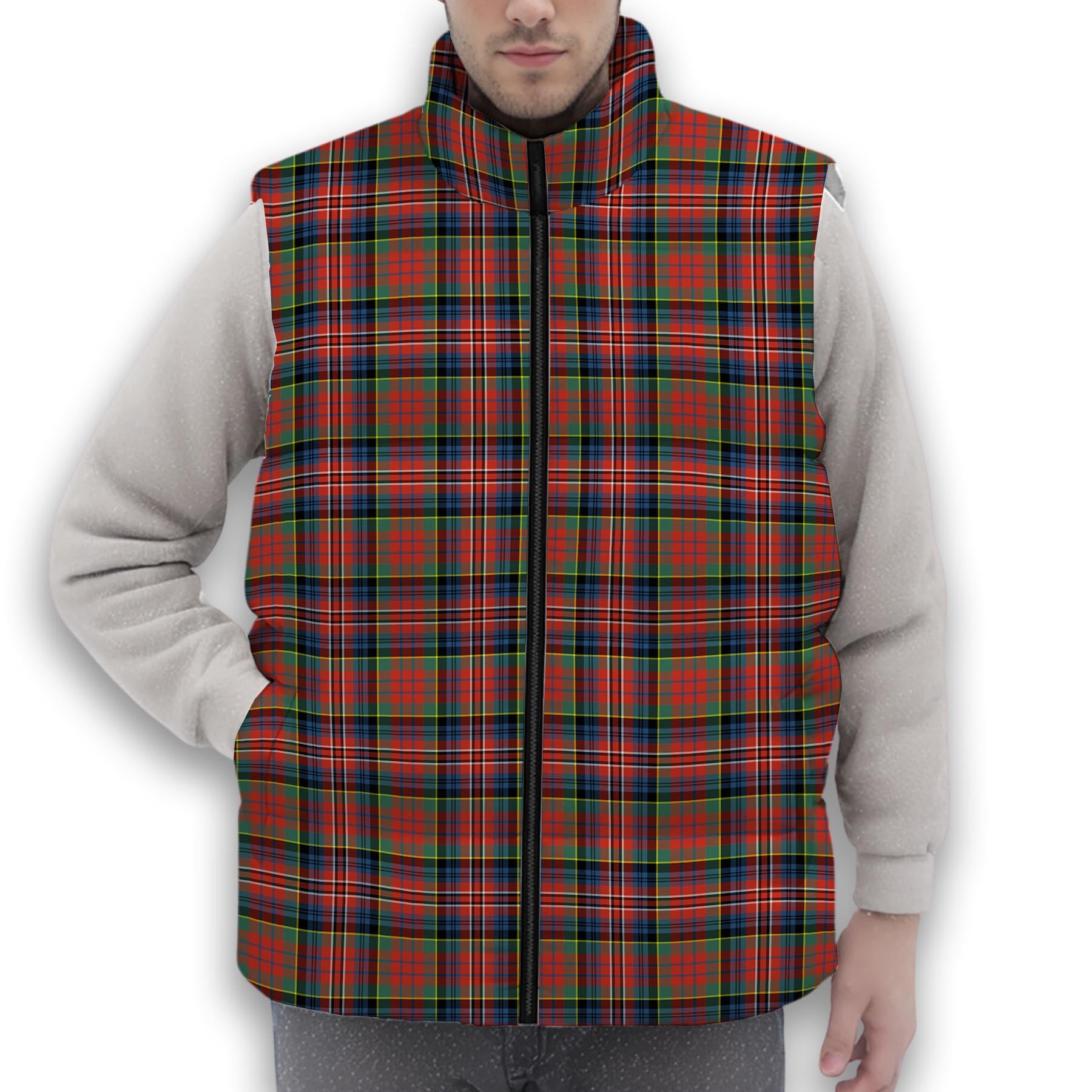 ScotsTee Shop Scottish MacPherson Ancient SC Premium Tartan Puffer Vest Winter White Duck Down Vest Sleeveless