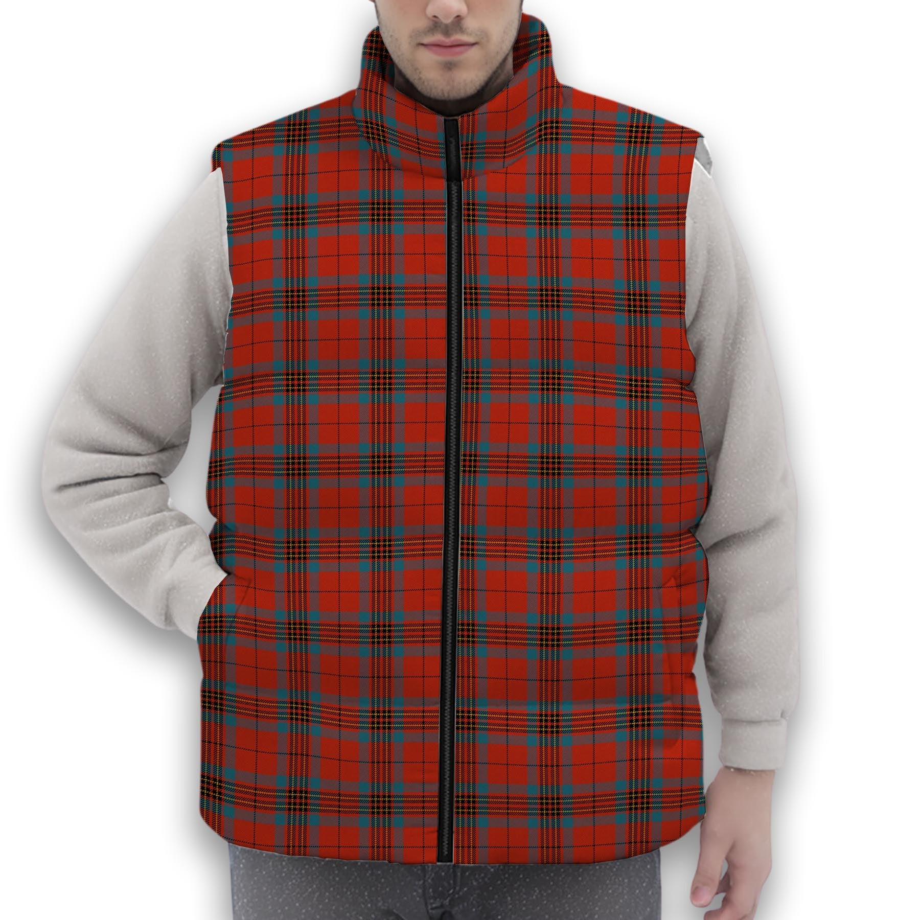 ScotsTee Shop Scottish Leslie Red Ancient Premium Tartan Puffer Vest Winter White Duck Down Vest Sleeveless