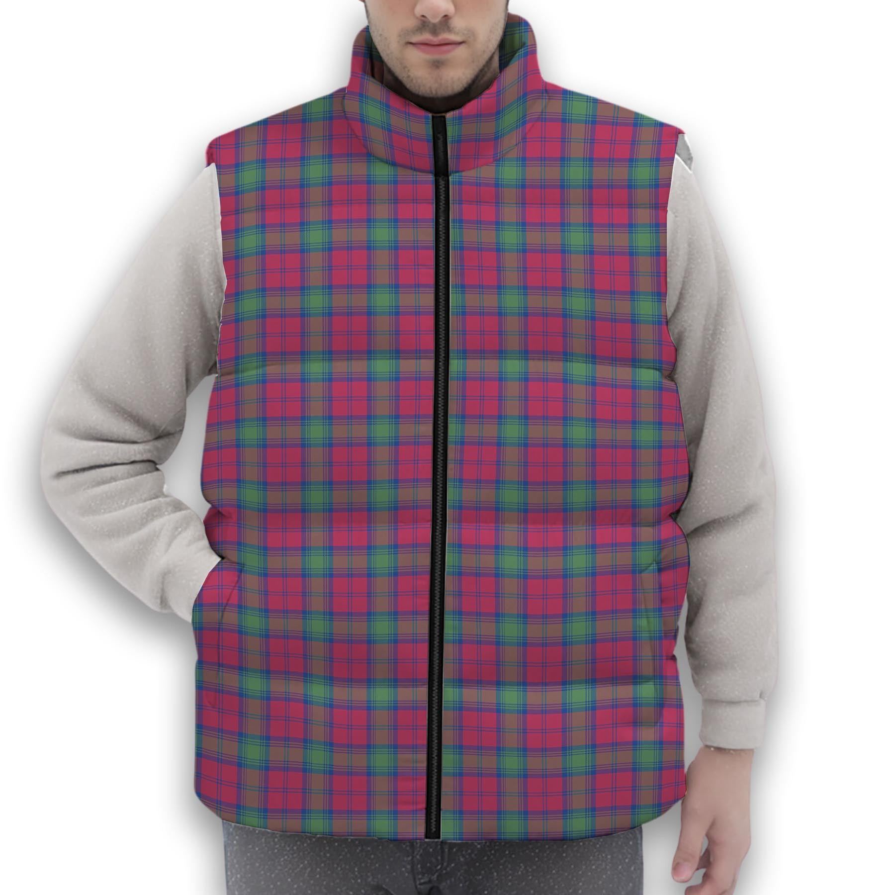 ScotsTee Shop Scottish Lindsay Ancient Premium Tartan Puffer Vest Winter White Duck Down Vest Sleeveless