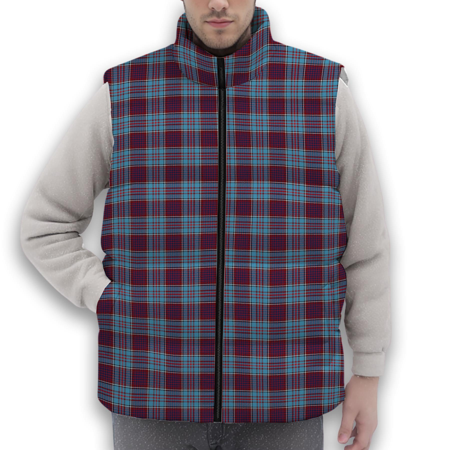 ScotsTee Shop Scottish Royal Canadian Air Force Modern Premium Tartan Puffer Vest Winter White Duck Down Vest Sleeveless