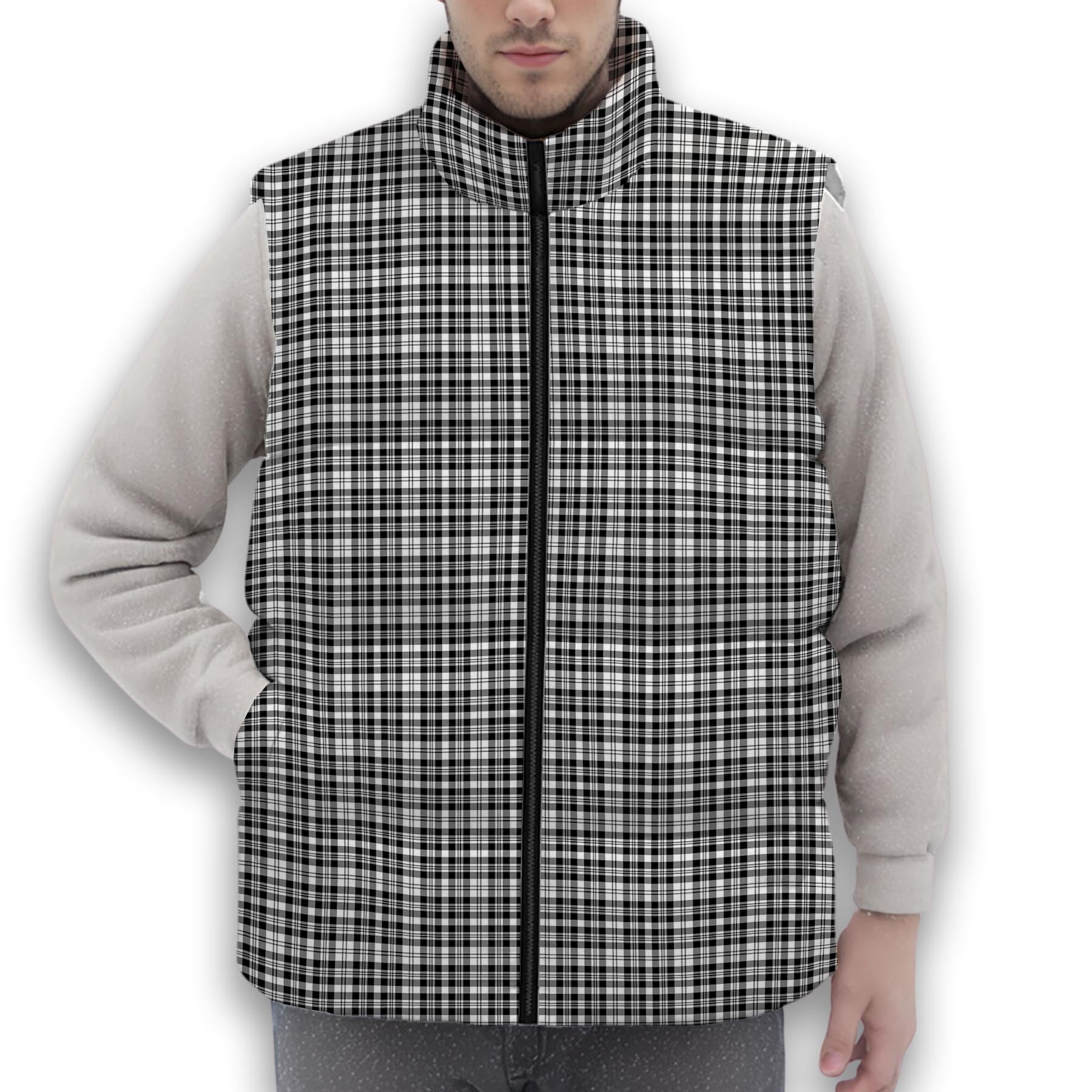 ScotsTee Shop Scottish Scott Black White Premium Tartan Puffer Vest Winter White Duck Down Vest Sleeveless