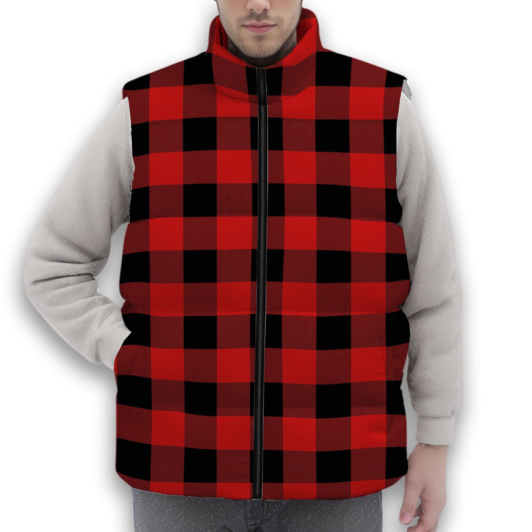 ScotsTee Shop Scottish Gregor Red & Black Modern Premium Tartan Puffer Vest Winter White Duck Down Vest Sleeveless
