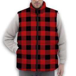 ScotsTee Shop Scottish Gregor Red & Black Modern Premium Tartan Puffer Vest Winter White Duck Down Vest Sleeveless