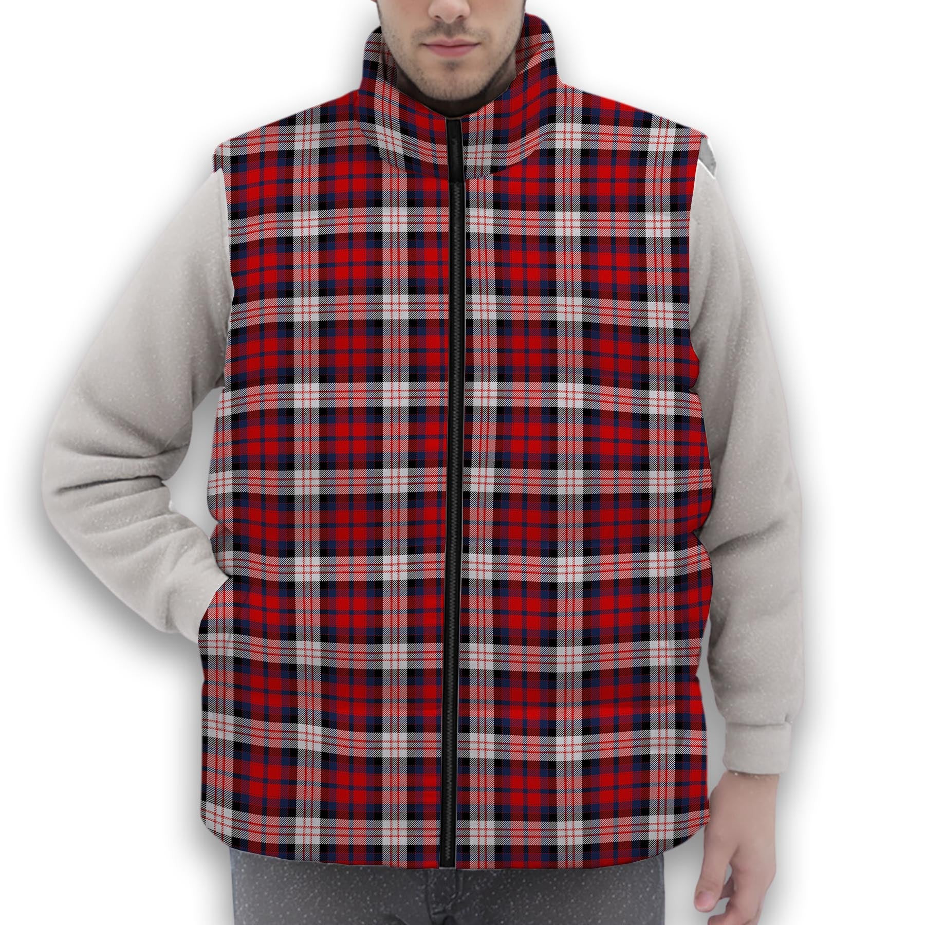 ScotsTee Shop Scottish McDonald Dress Irish Modern Premium Tartan Puffer Vest Winter White Duck Down Vest Sleeveless