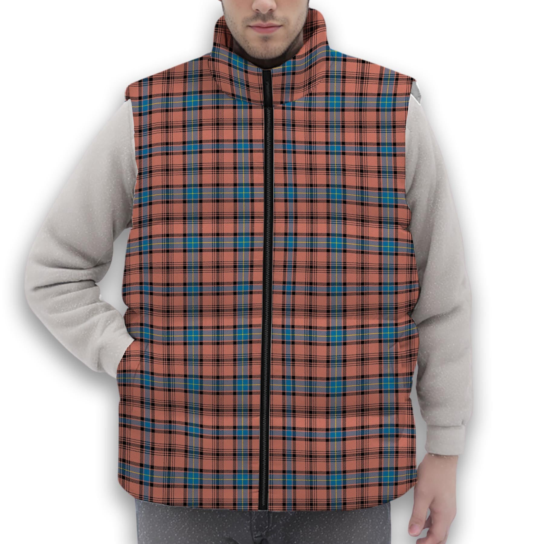 ScotsTee Shop Scottish Hannay Dress Modern Premium Tartan Puffer Vest Winter White Duck Down Vest Sleeveless