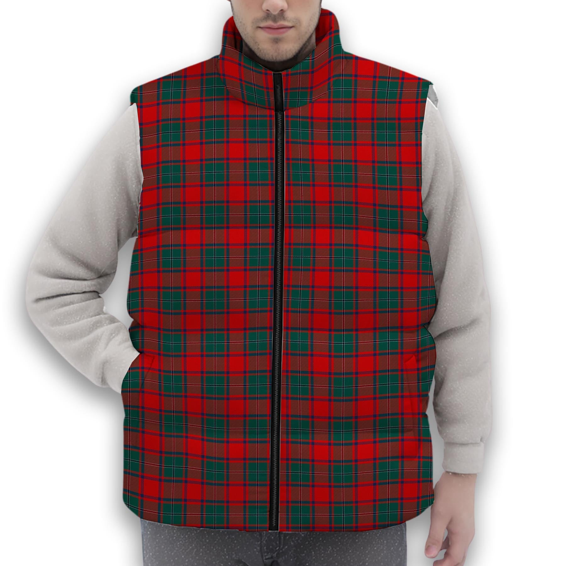 ScotsTee Shop Scottish McPhail Blue Bands Modern Premium Tartan Puffer Vest Winter White Duck Down Vest Sleeveless