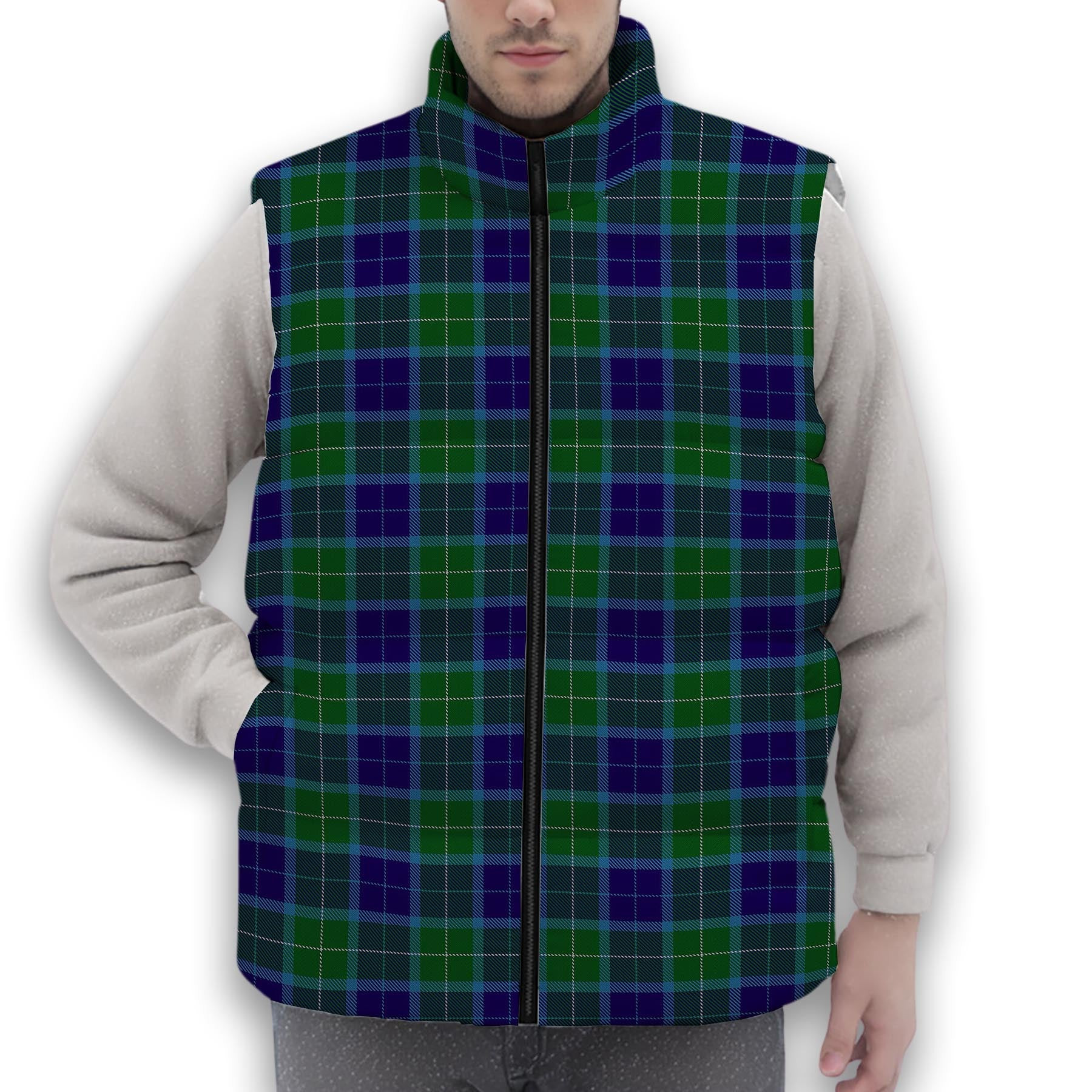 ScotsTee Shop Scottish Wallace Blue Premium Tartan Puffer Vest Winter White Duck Down Vest Sleeveless