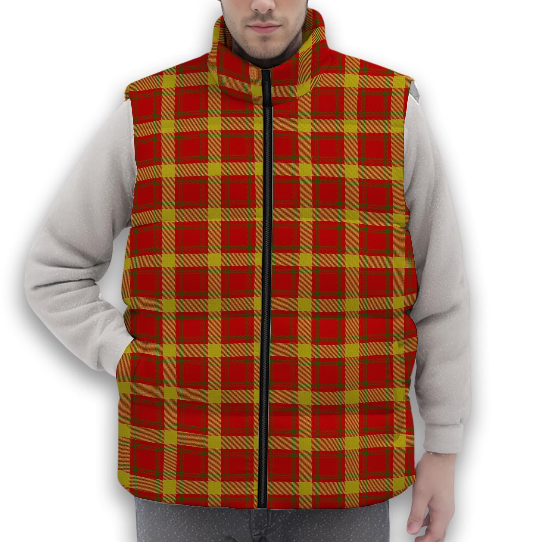 ScotsTee Shop Scottish Maguire Black Premium Tartan Puffer Vest Winter White Duck Down Vest Sleeveless