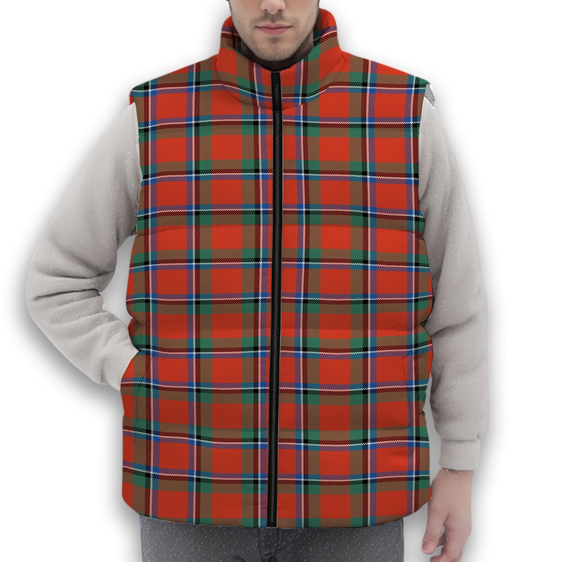 ScotsTee Shop Scottish Sinclair Ancient Premium Tartan Puffer Vest Winter White Duck Down Vest Sleeveless