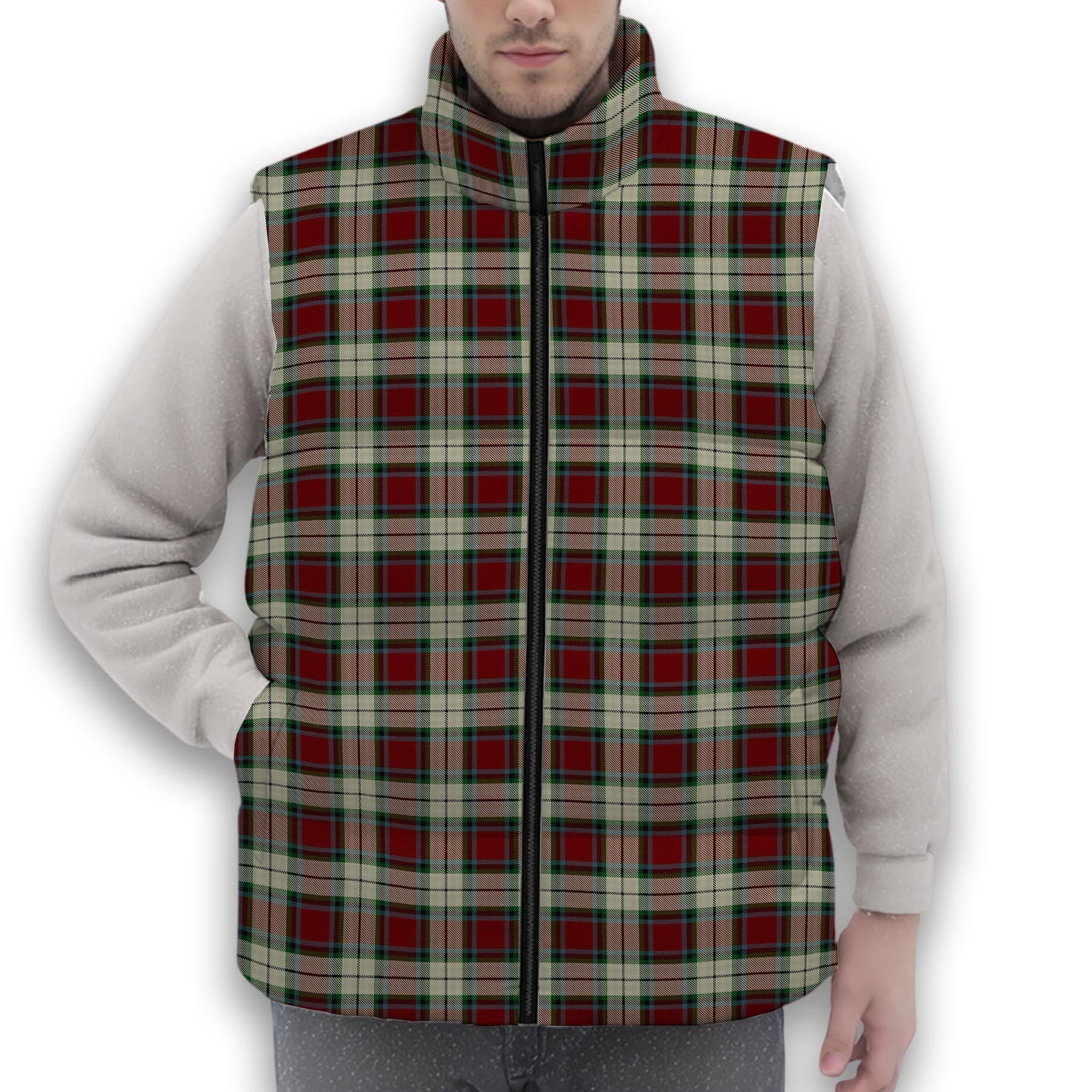 ScotsTee Shop Scottish Rose White Dress Premium Tartan Puffer Vest Winter White Duck Down Vest Sleeveless