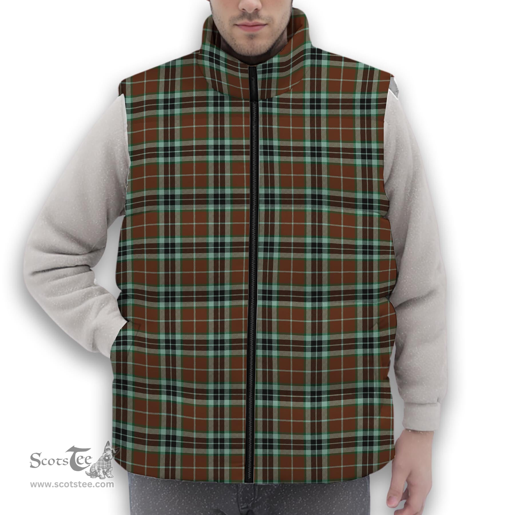 ScotsTee Shop Scottish Thompson Society Hunting Modern Premium Tartan Puffer Vest Winter White Duck Down Vest Sleeveless