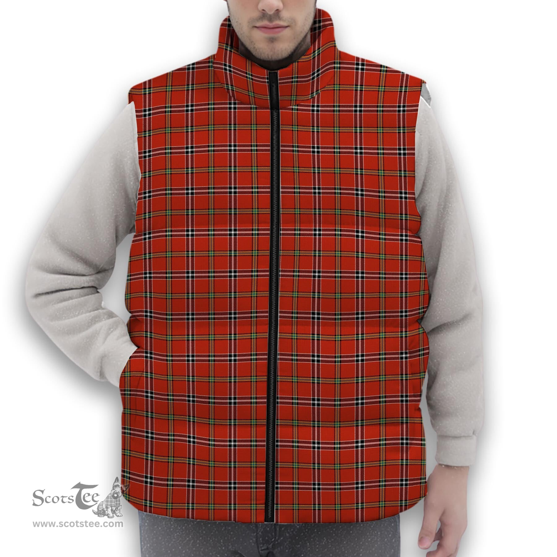 ScotsTee Shop Scottish Meldrum Dress Ancient Premium Tartan Puffer Vest Winter White Duck Down Vest Sleeveless