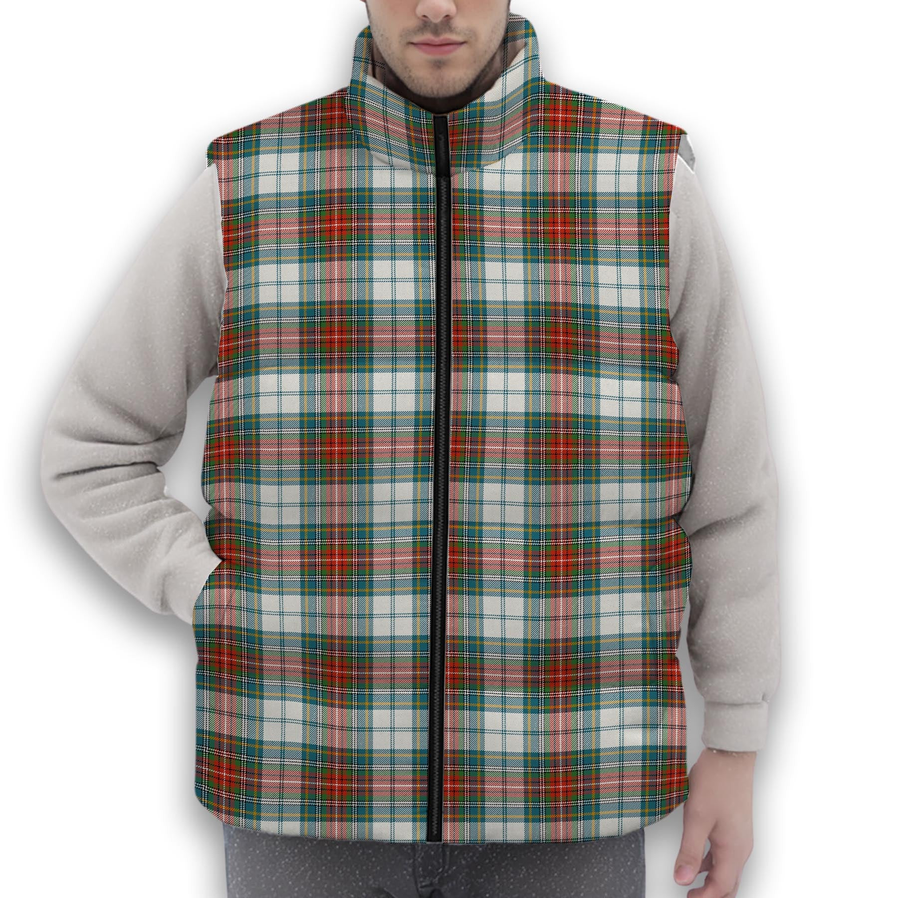 ScotsTee Shop Scottish McBeth Dress Ancient Premium Tartan Puffer Vest Winter White Duck Down Vest Sleeveless
