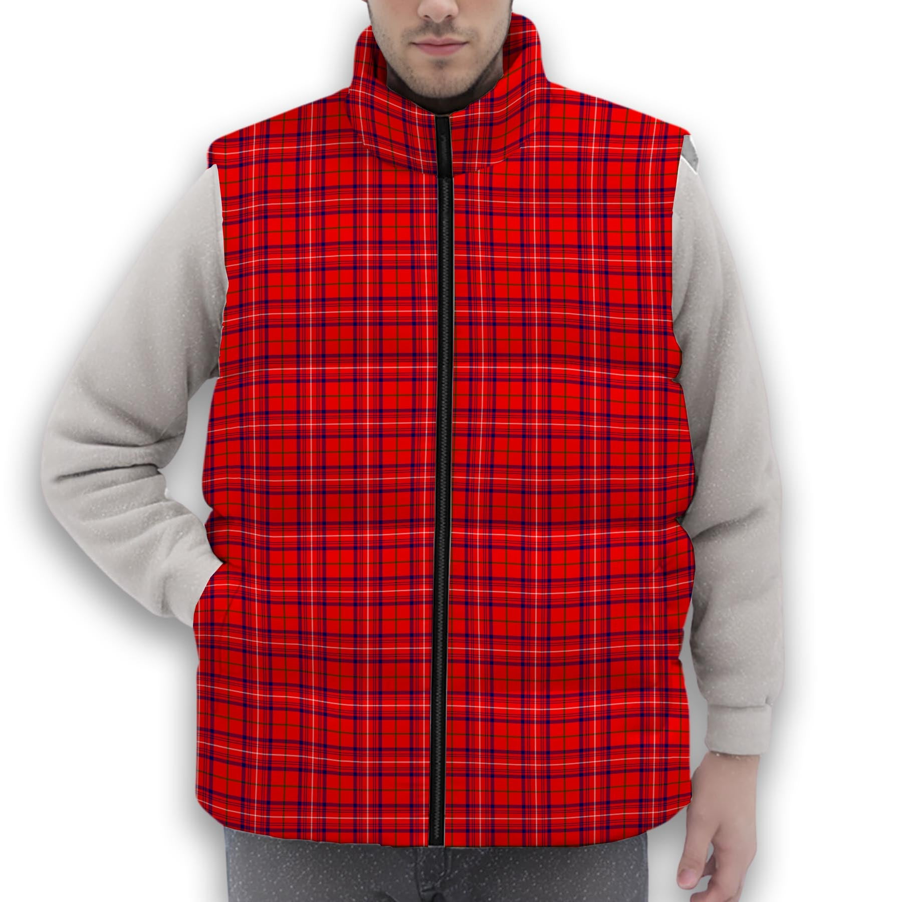 ScotsTee Shop Scottish Rose Modern Premium Tartan Puffer Vest Winter White Duck Down Vest Sleeveless