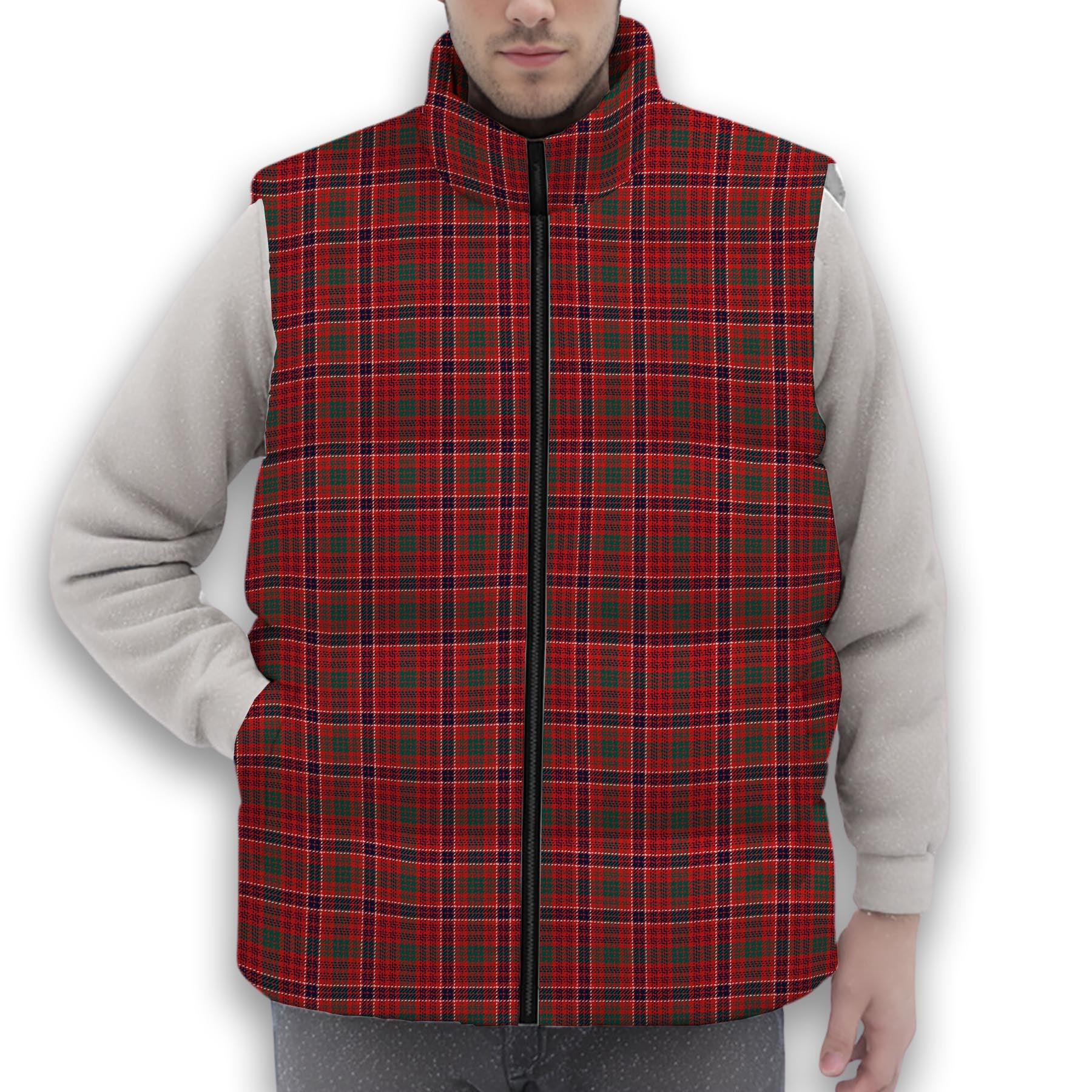 ScotsTee Shop Scottish McRae Red Modern Premium Tartan Puffer Vest Winter White Duck Down Vest Sleeveless
