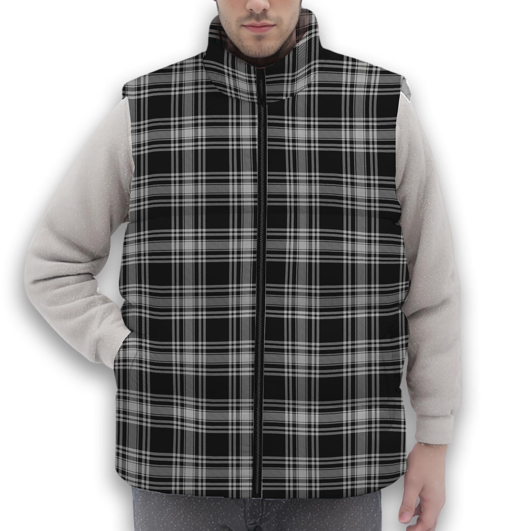 ScotsTee Shop Scottish Menzies Black and White Premium Tartan Puffer Vest Winter White Duck Down Vest Sleeveless
