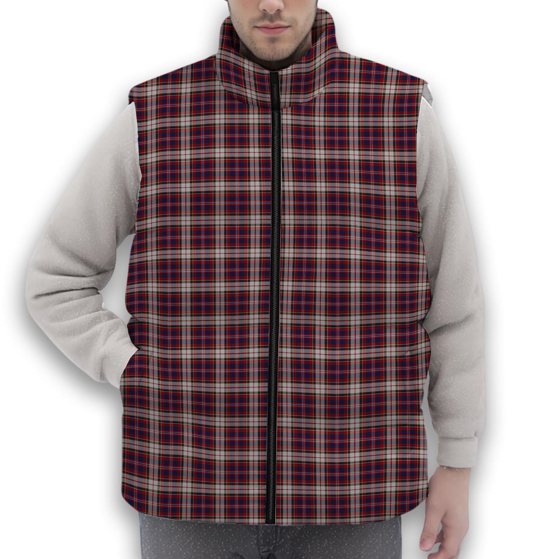 ScotsTee Shop Scottish McFarlane Dress Premium Tartan Puffer Vest Winter White Duck Down Vest Sleeveless
