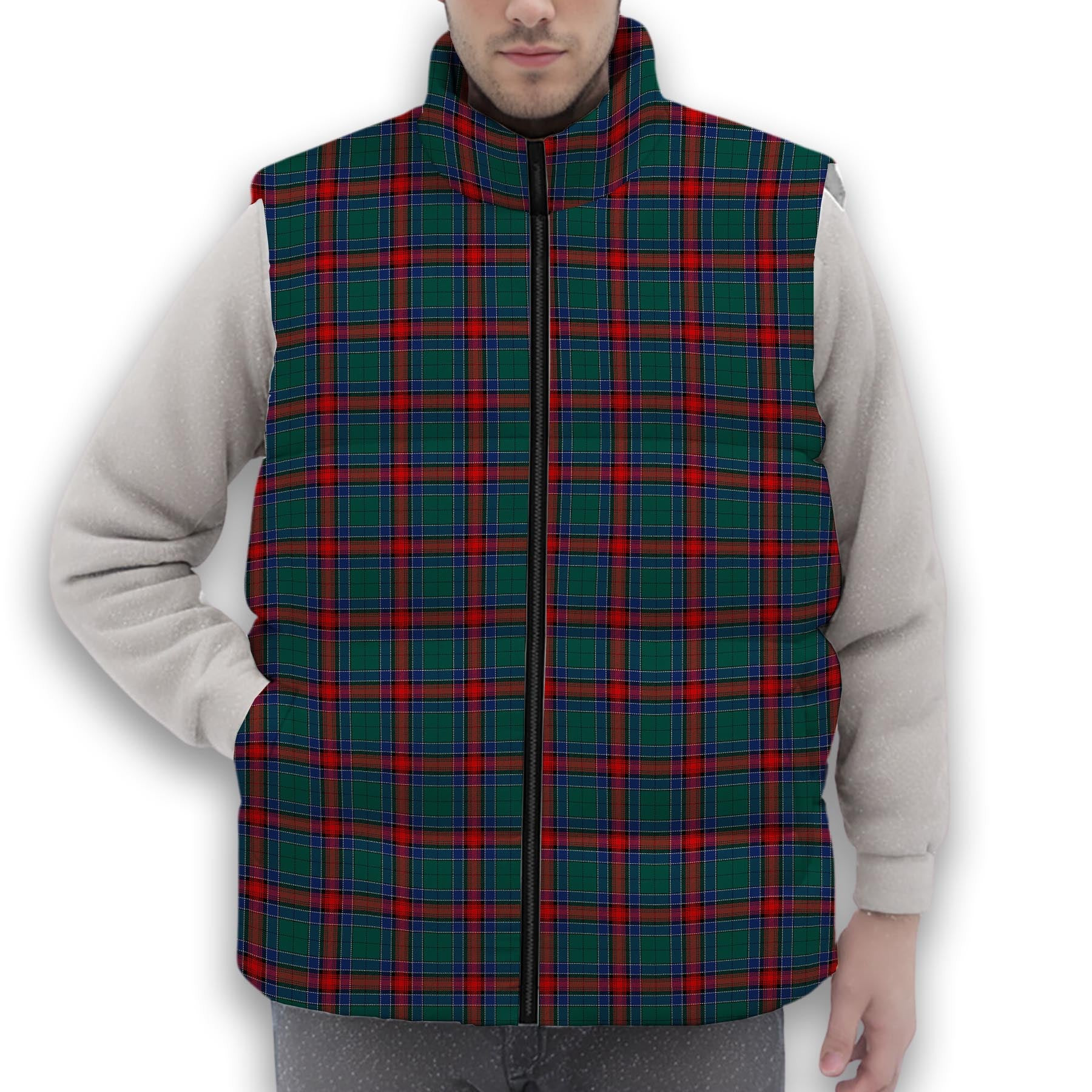 ScotsTee Shop Scottish Jardine Dress Modern Premium Tartan Puffer Vest Winter White Duck Down Vest Sleeveless