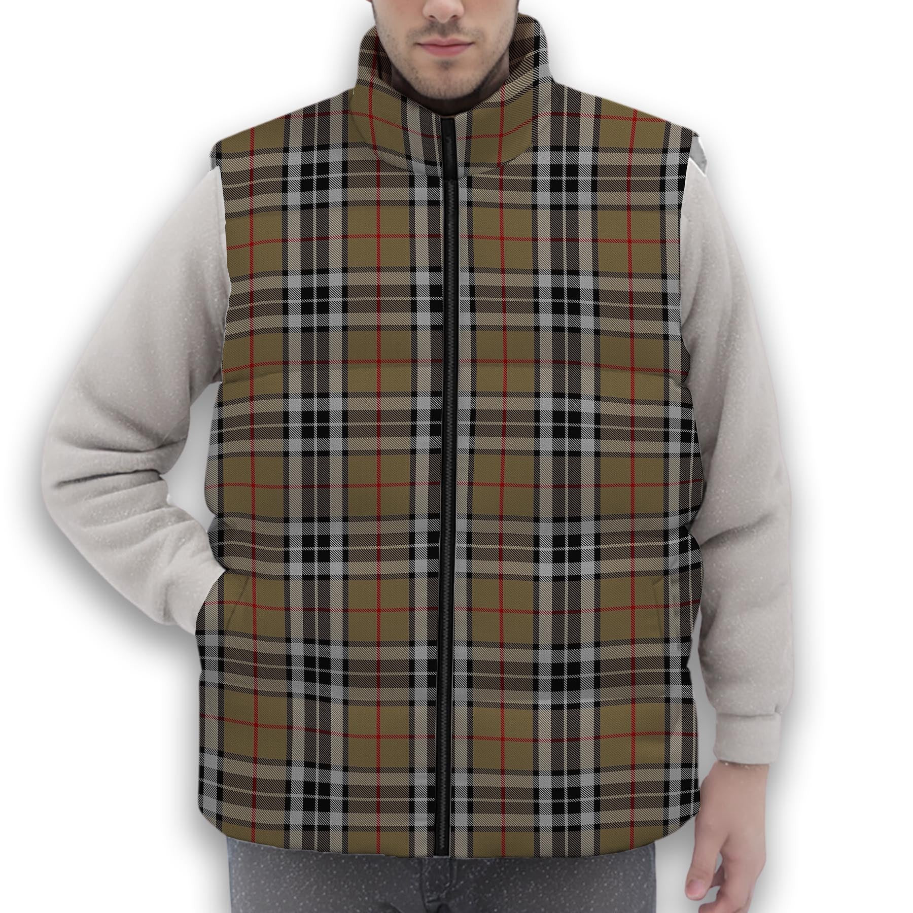ScotsTee Shop Scottish Thomson Camel Premium Tartan Puffer Vest Winter White Duck Down Vest Sleeveless