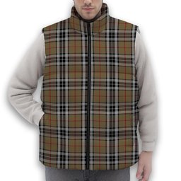 ScotsTee Shop Scottish Thomson Camel Premium Tartan Puffer Vest Winter White Duck Down Vest Sleeveless