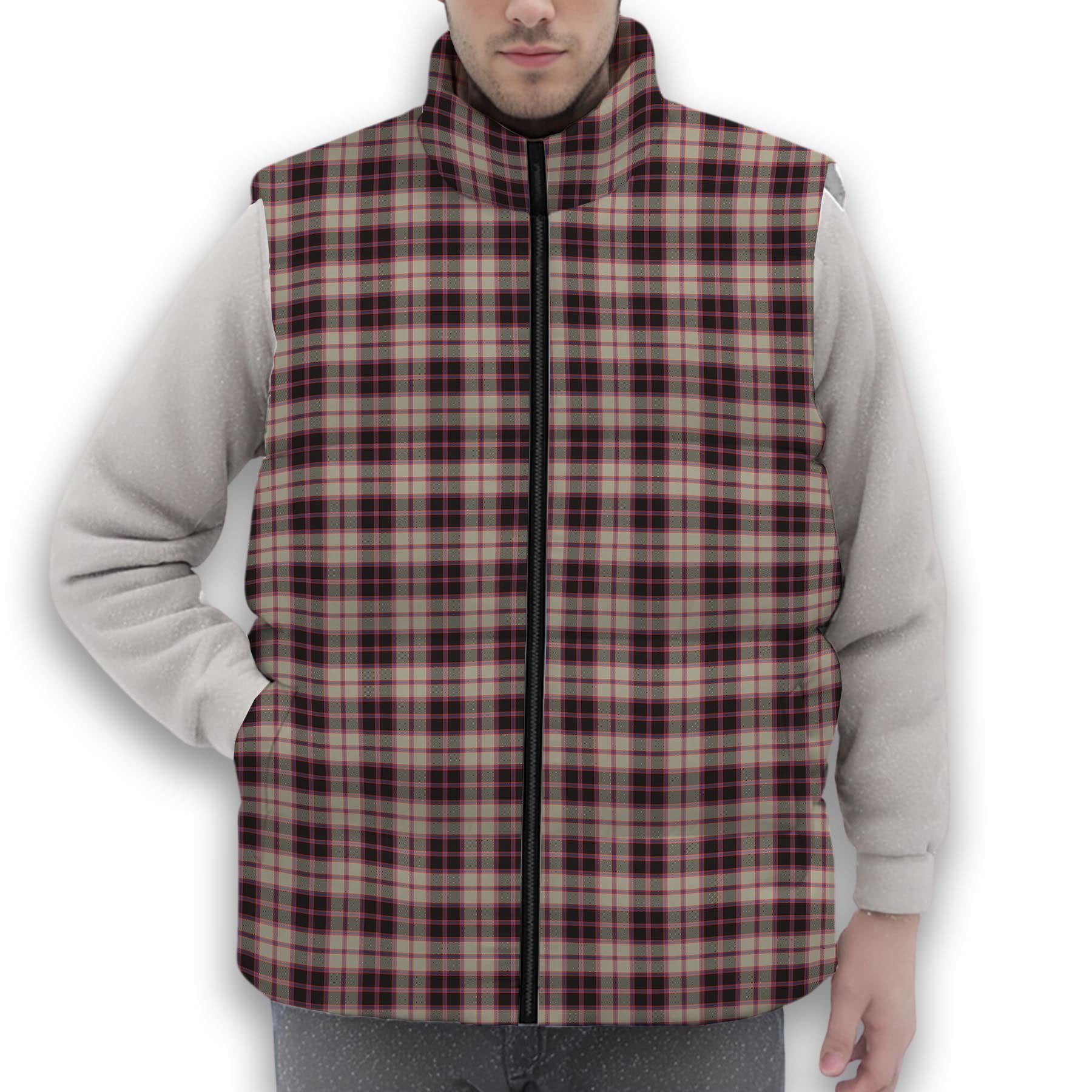 ScotsTee Shop Scottish MacPherson Hunting Ancient Premium Tartan Puffer Vest Winter White Duck Down Vest Sleeveless
