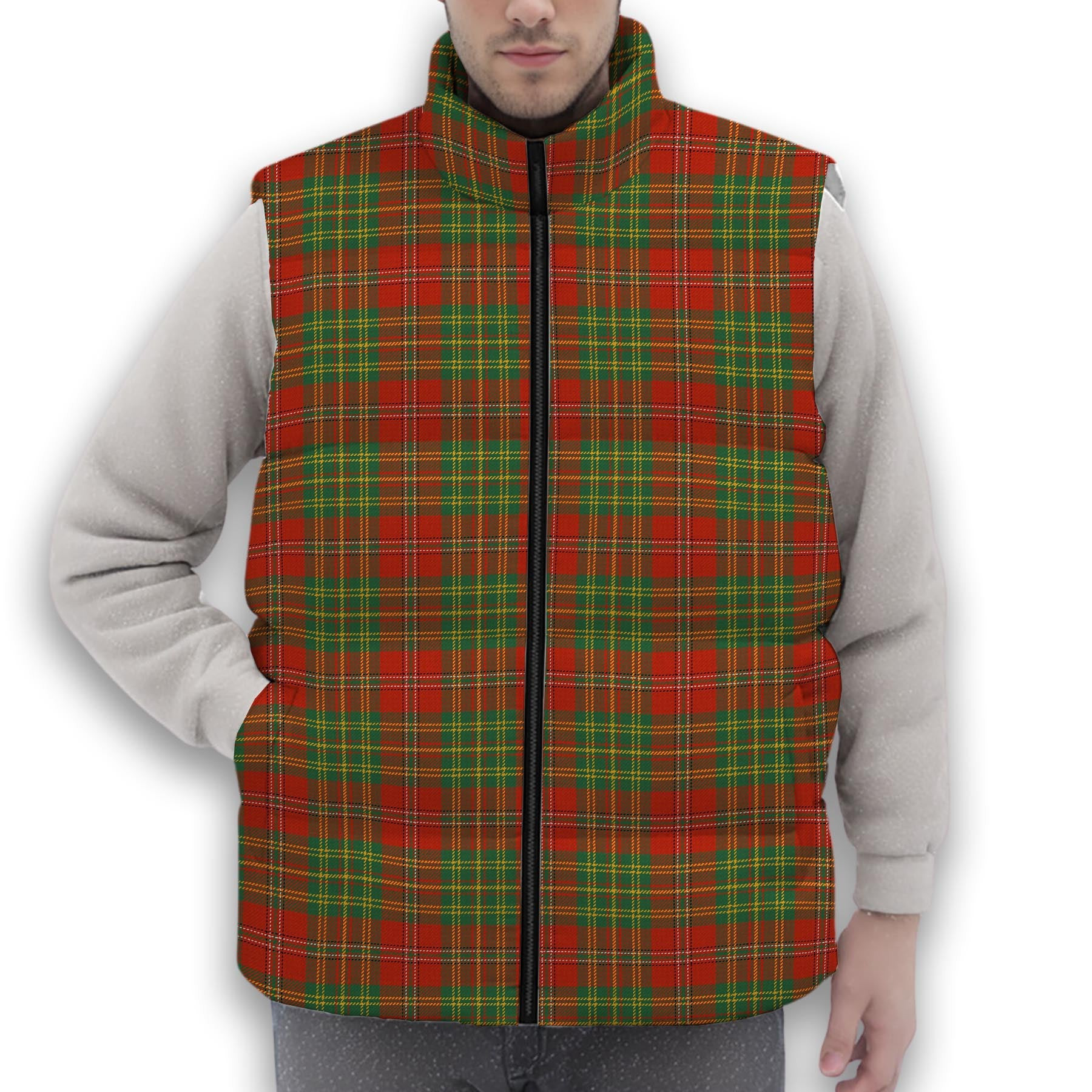 ScotsTee Shop Scottish Leask Ancient Premium Tartan Puffer Vest Winter White Duck Down Vest Sleeveless