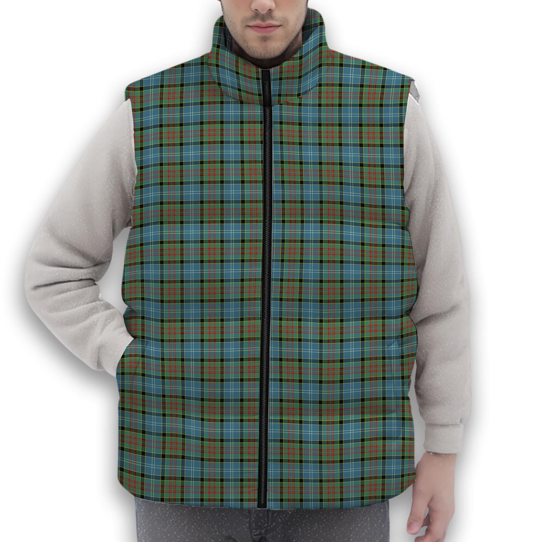 ScotsTee Shop Scottish Pasley District Premium Tartan Puffer Vest Winter White Duck Down Vest Sleeveless