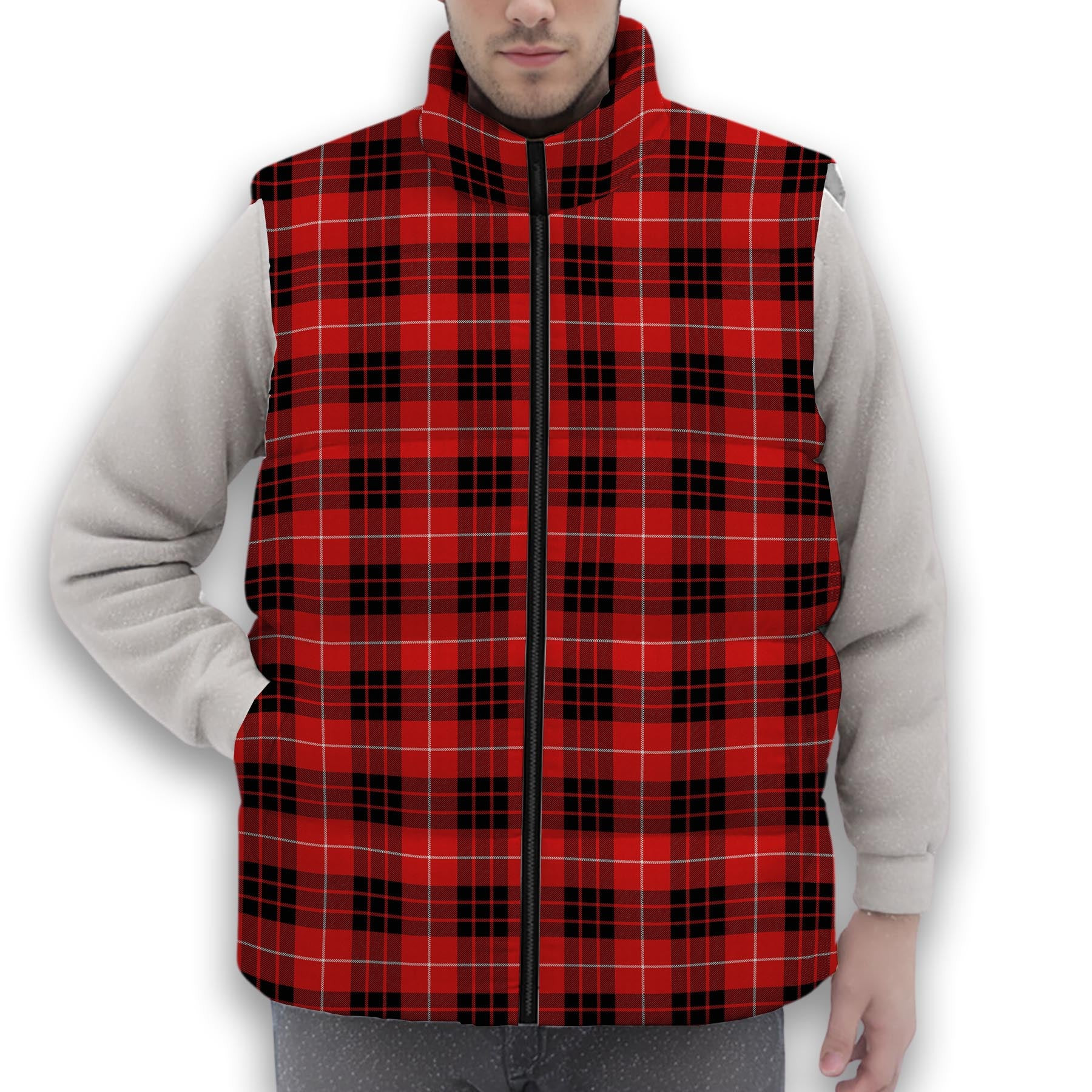 ScotsTee Shop Scottish Munro Black and Red Modern Premium Tartan Puffer Vest Winter White Duck Down Vest Sleeveless