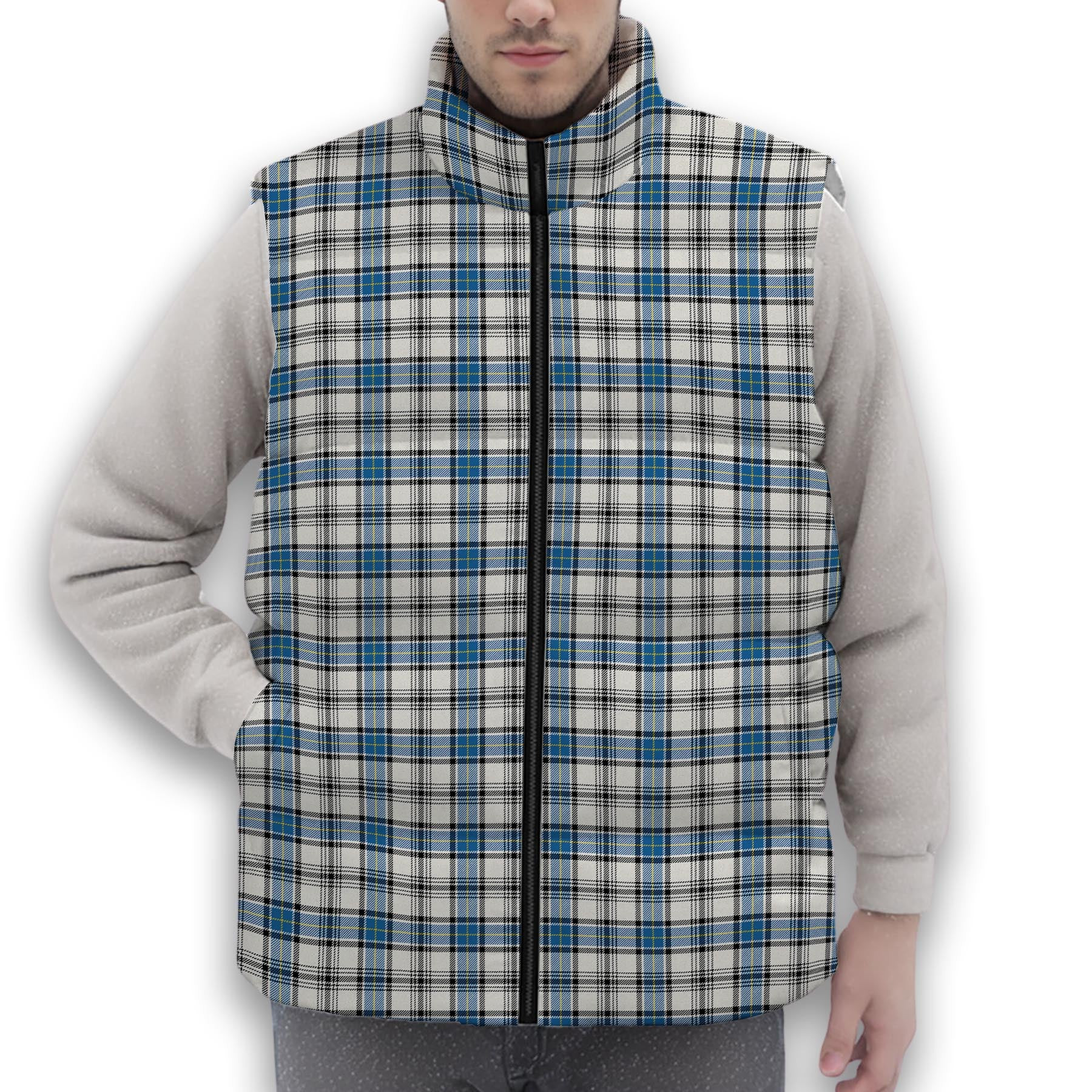 ScotsTee Shop Scottish Hannay Ancient Premium Tartan Puffer Vest Winter White Duck Down Vest Sleeveless