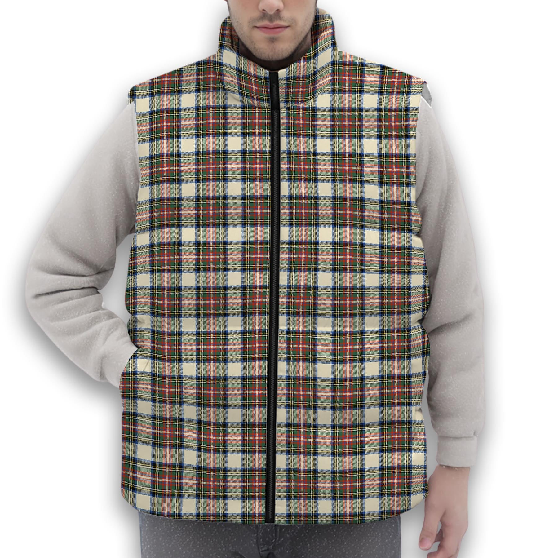 ScotsTee Shop Scottish Stewart Dress Modern SC Premium Tartan Puffer Vest Winter White Duck Down Vest Sleeveless
