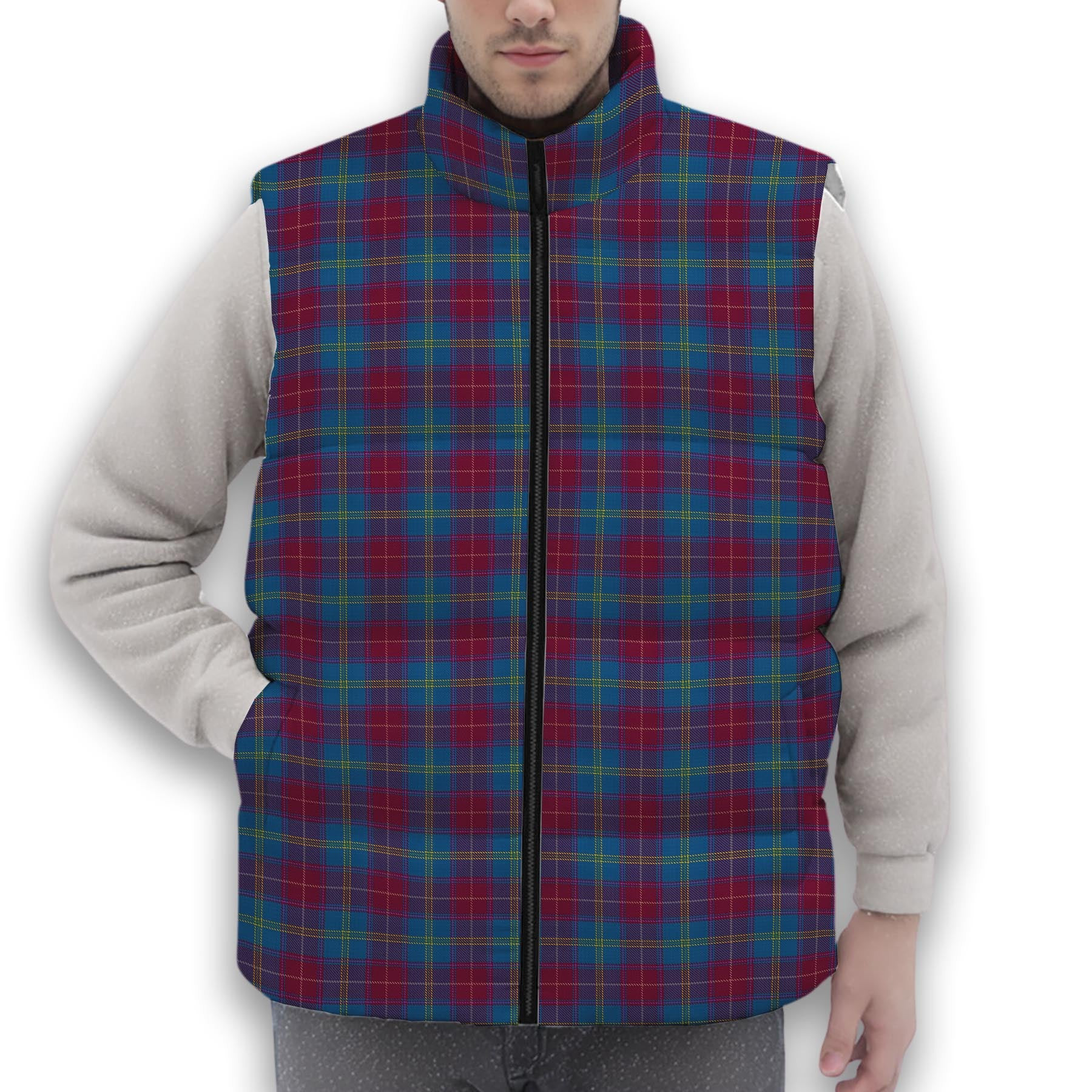 ScotsTee Shop Scottish Yarns to Yearn For Premium Tartan Puffer Vest Winter White Duck Down Vest Sleeveless