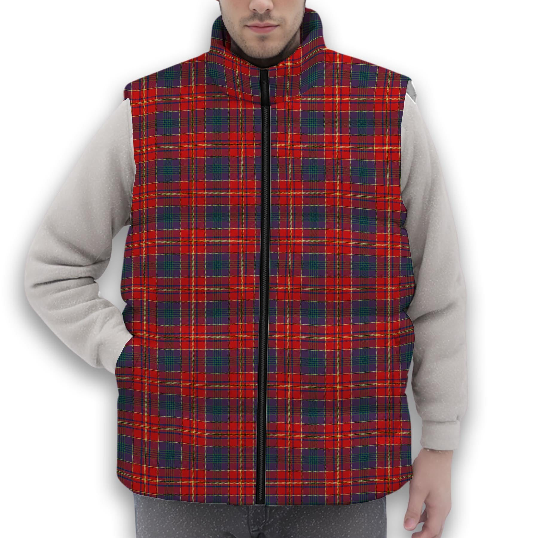 ScotsTee Shop Scottish Pitcairn Heritage Modern Premium Tartan Puffer Vest Winter White Duck Down Vest Sleeveless