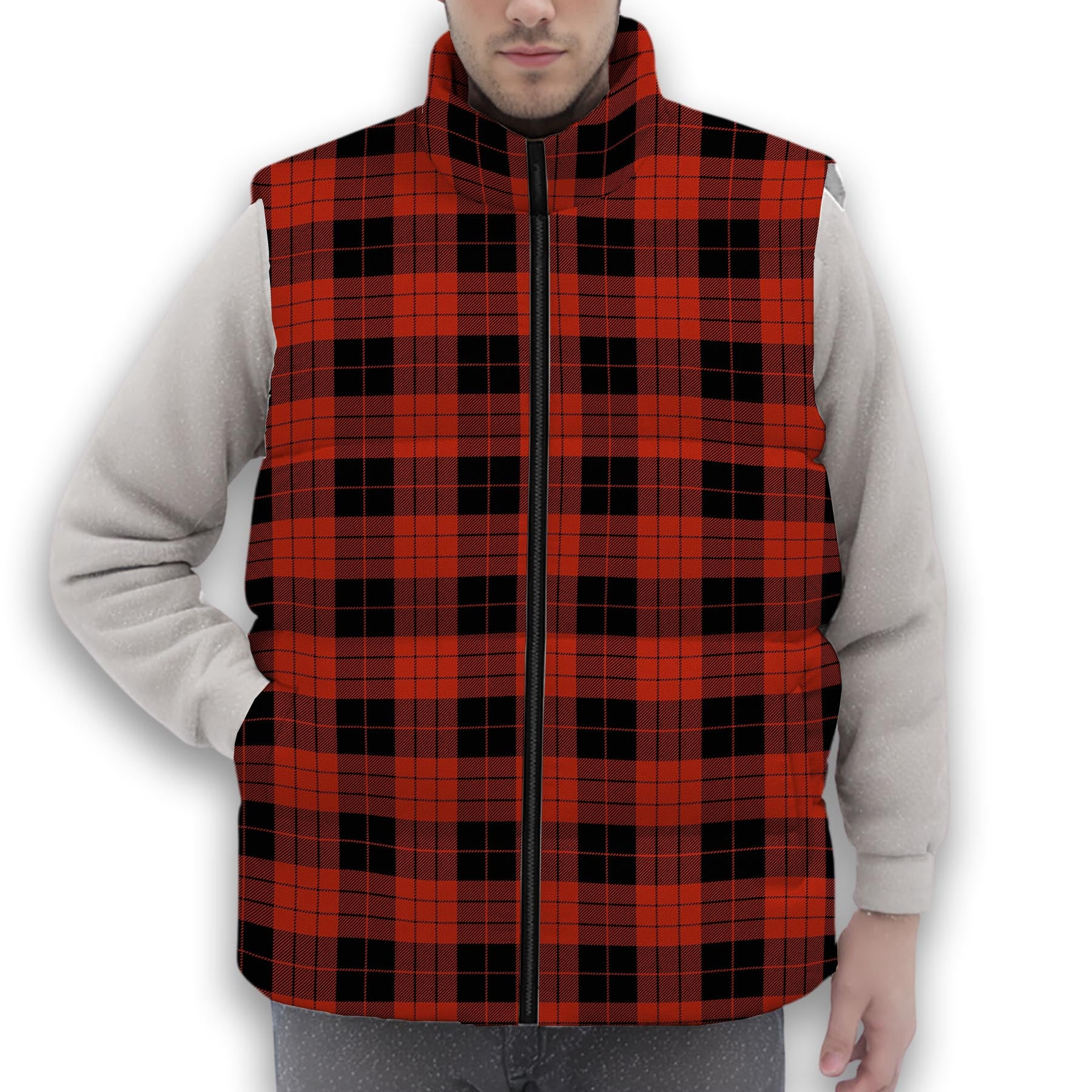 ScotsTee Shop Scottish MacLeod Black and Red Ancient Premium Tartan Puffer Vest Winter White Duck Down Vest Sleeveless
