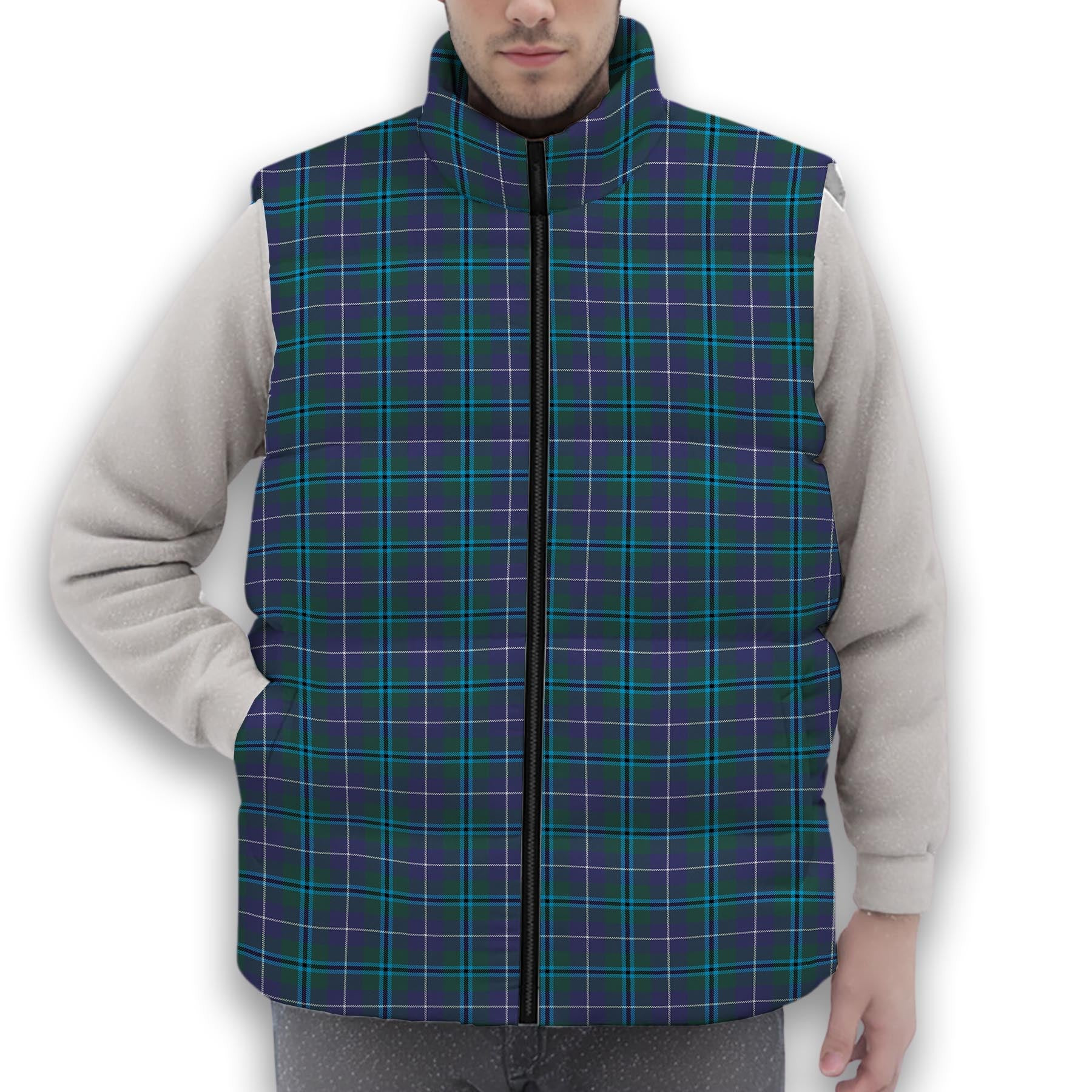 ScotsTee Shop Scottish Sandilands Premium Tartan Puffer Vest Winter White Duck Down Vest Sleeveless