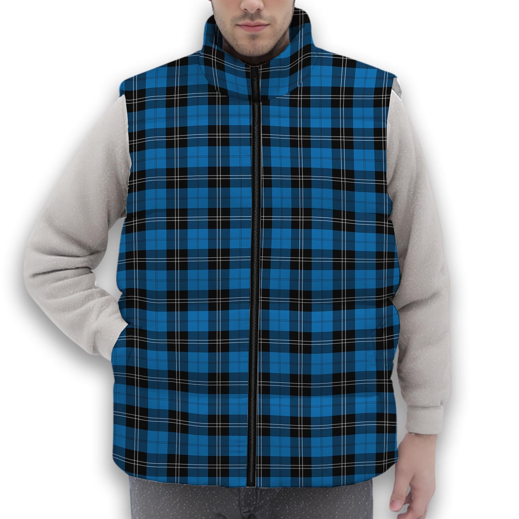 ScotsTee Shop Scottish Ramsay Blue Ancient Premium Tartan Puffer Vest Winter White Duck Down Vest Sleeveless