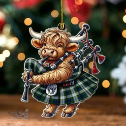 ScotsTee Shop Scottish Blackwatch Dress Modern Clan Tartan Highland Cow Ornament Bagpipe in Scottish Kilt