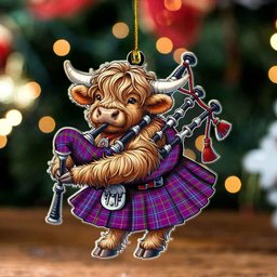 ScotsTee Shop Scottish Jackson Clan Tartan Highland Cow Ornament Bagpipe in Scottish Kilt