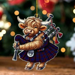 ScotsTee Shop Scottish Home Modern Clan Tartan Highland Cow Ornament Bagpipe in Scottish Kilt
