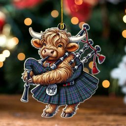 ScotsTee Shop Scottish Cooper Ancient Clan Tartan Highland Cow Ornament Bagpipe in Scottish Kilt