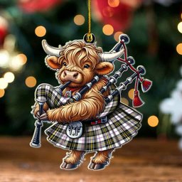 ScotsTee Shop Scottish MacPherson Dress Modern Clan Tartan Highland Cow Ornament Bagpipe in Scottish Kilt