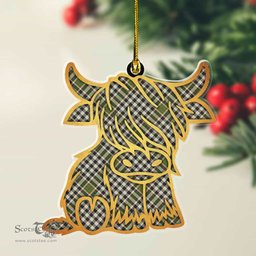 ScotsTee Shop Scottish Burns Check Plaid Gold Tartan Highland Cow Ornament