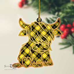 ScotsTee Shop Scottish Barclay Dress Modern Plaid Gold Tartan Highland Cow Ornament