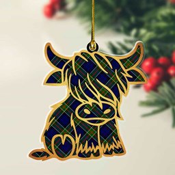 ScotsTee Shop Scottish Colquhoun Modern Plaid Gold Tartan Highland Cow Ornament