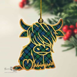 ScotsTee Shop Scottish Blackwatch Ancient Plaid Gold Tartan Highland Cow Ornament