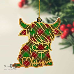 ScotsTee Shop Scottish Baxter Modern Plaid Gold Tartan Highland Cow Ornament