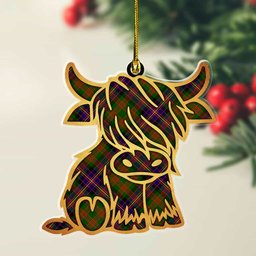 ScotsTee Shop Scottish Cochrane Modern Plaid Gold Tartan Highland Cow Ornament